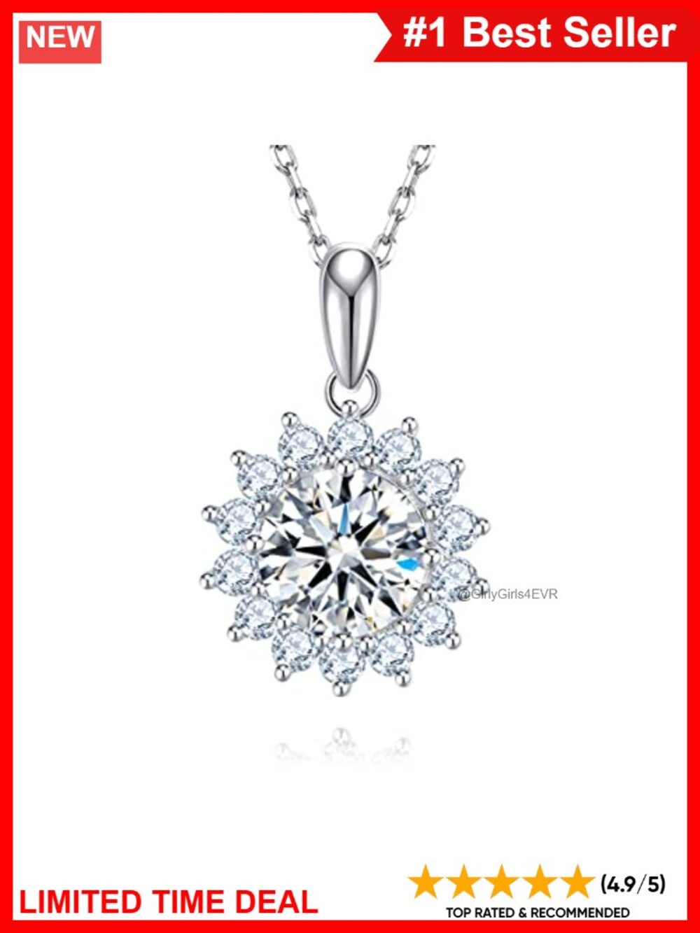 Moissanite Sunflower Pendant Necklace 925 Sterling Silver 3ct D Color